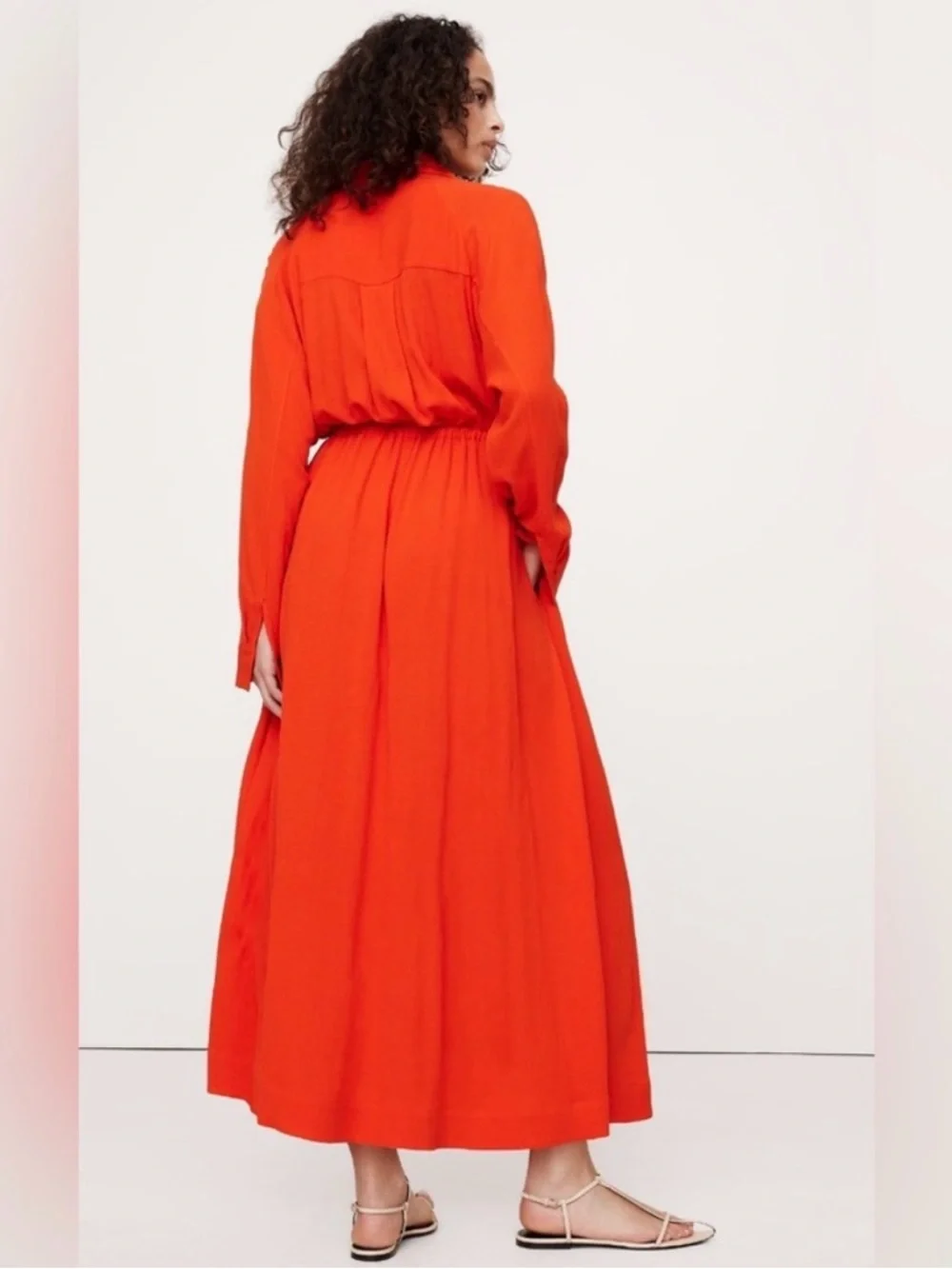 Banana Republic Women's Orange Button-Front Maxi Shirt Dress Size M - Picture 2 of 13